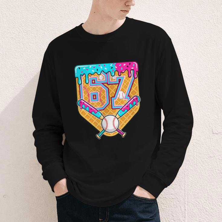 Baseball Drip Number 67 Ice Cream Home Plate Drip Youth Long Sleeve Tee