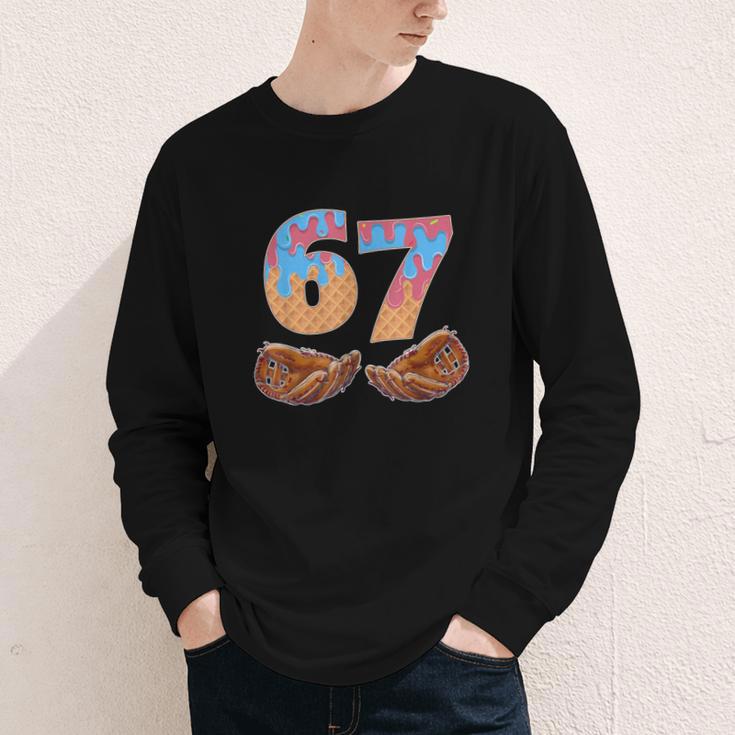 Baseball Drip Number 67 Player Six Seven Meme Youth Long Sleeve Tee Baseball Drip Number 67 Player Six Seven Meme Youth Long Sleeve Tee