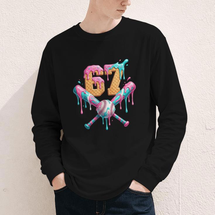 Baseball Drip Number 67 Player Youth Long Sleeve Tee