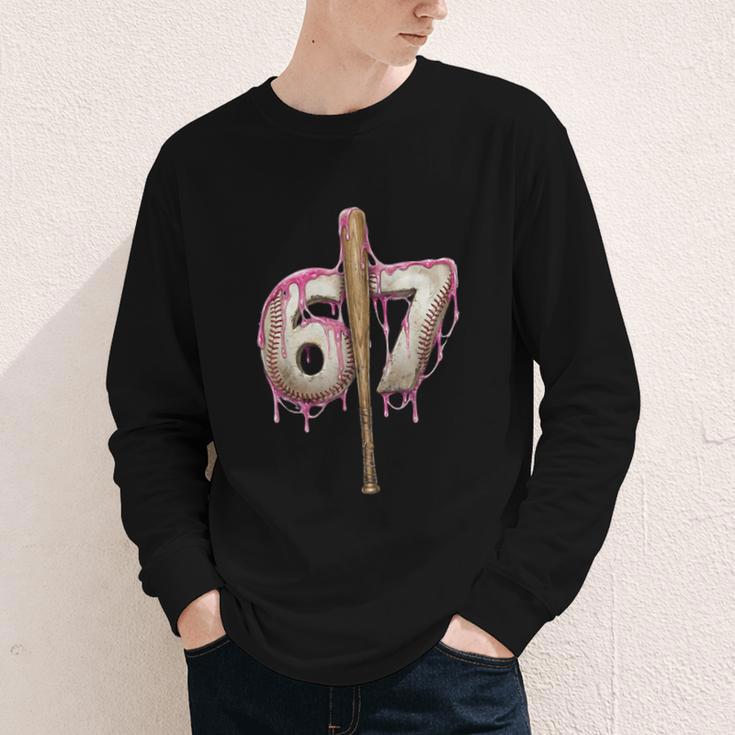 Baseball Drip Number 67 Sports Player Six Seven Meme Fan Youth Long Sleeve Tee