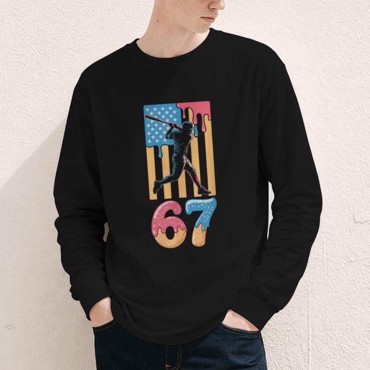 Baseball Drip USA Flag 67 Player 67th Birthday Ice Cream 67 Youth Long Sleeve Tee Baseball Drip USA Flag 67 Player 67th Birthday Ice Cream 67 Youth Long Sleeve Tee