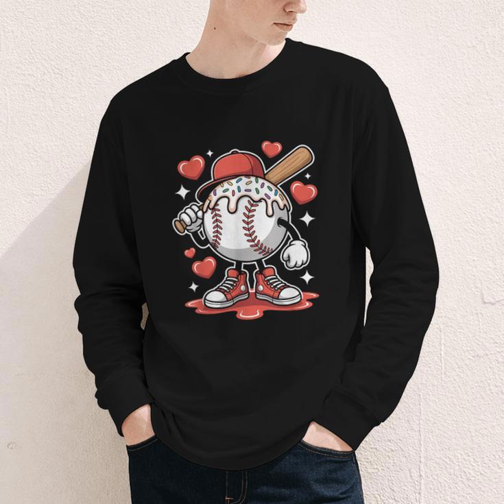 Baseball Drip Valentine Boys Women Men Hearts Sport Love Youth Long Sleeve Tee