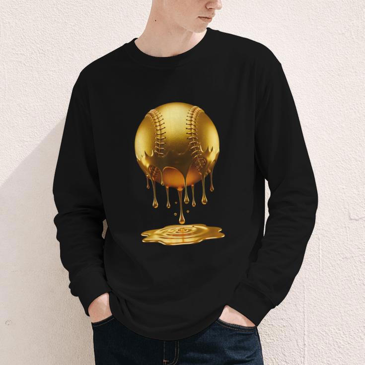 Baseball Dripping Drip Gold Sport Player Coach Baller Youth Long Sleeve Tee