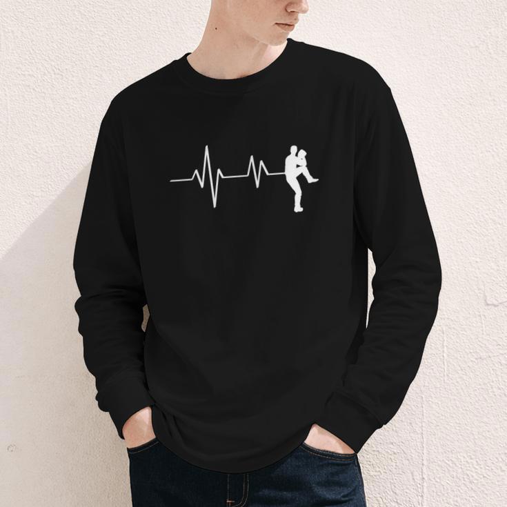 Baseball Heartbeat Pitcher Position Simple Line Art Youth Long Sleeve Tee