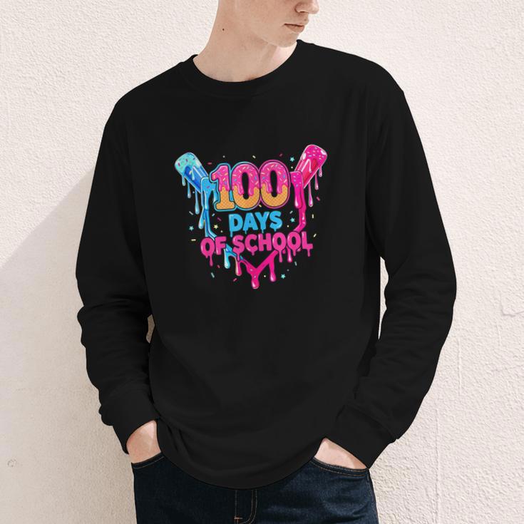 Baseball Ice Cream Drip 100 Days Of School Boys Girls 100th Youth Long Sleeve Tee