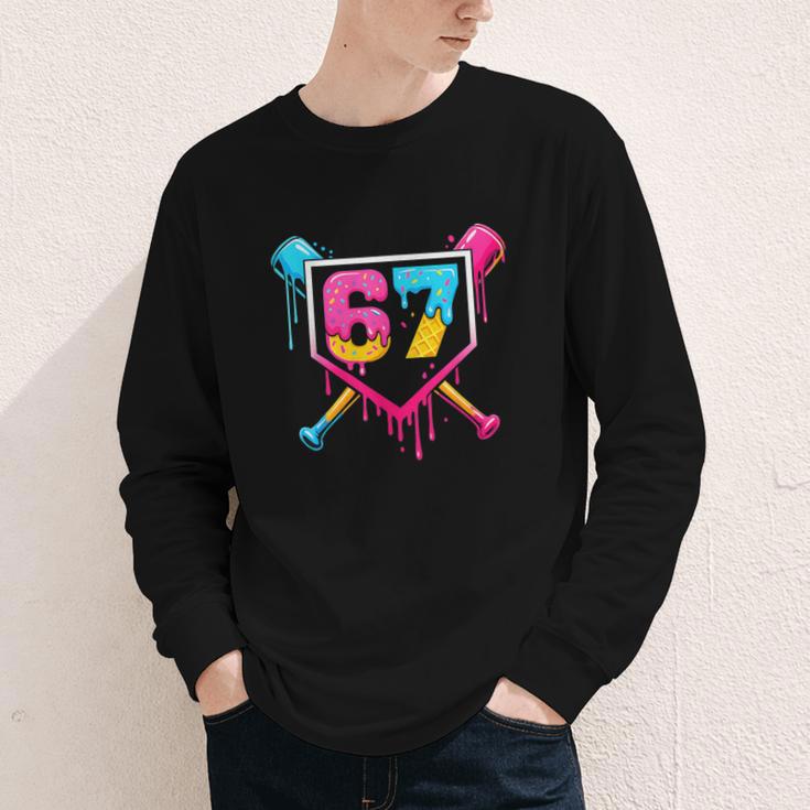 Baseball Ice Cream Drip 67 Meme Six Seven 67th Birthday Youth Long Sleeve Tee Baseball Ice Cream Drip 67 Meme Six Seven 67th Birthday Youth Long Sleeve Tee