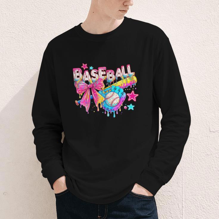 Baseball Ice Cream Drip Coquette Women Girls Mom Mama Youth Long Sleeve Tee Baseball Ice Cream Drip Coquette Women Girls Mom Mama Youth Long Sleeve Tee