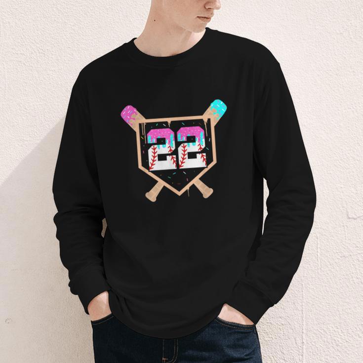 Baseball Ice Cream Drip Number 22 Player 22nd Birthday Youth Long Sleeve Tee