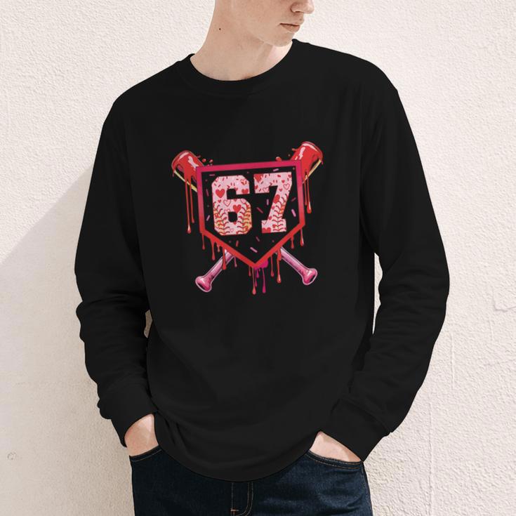 Baseball Ice Cream Drip Number 67 Meme Valentine Couple Love Youth Long Sleeve Tee