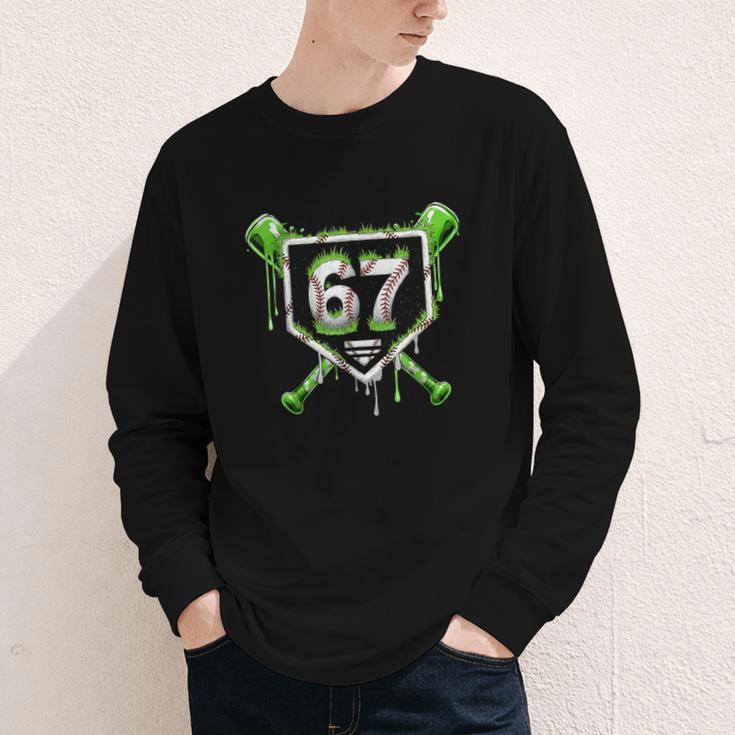 Baseball Ice Cream Drip Number 67 Player 67th Birthday Kids Youth Long Sleeve Tee