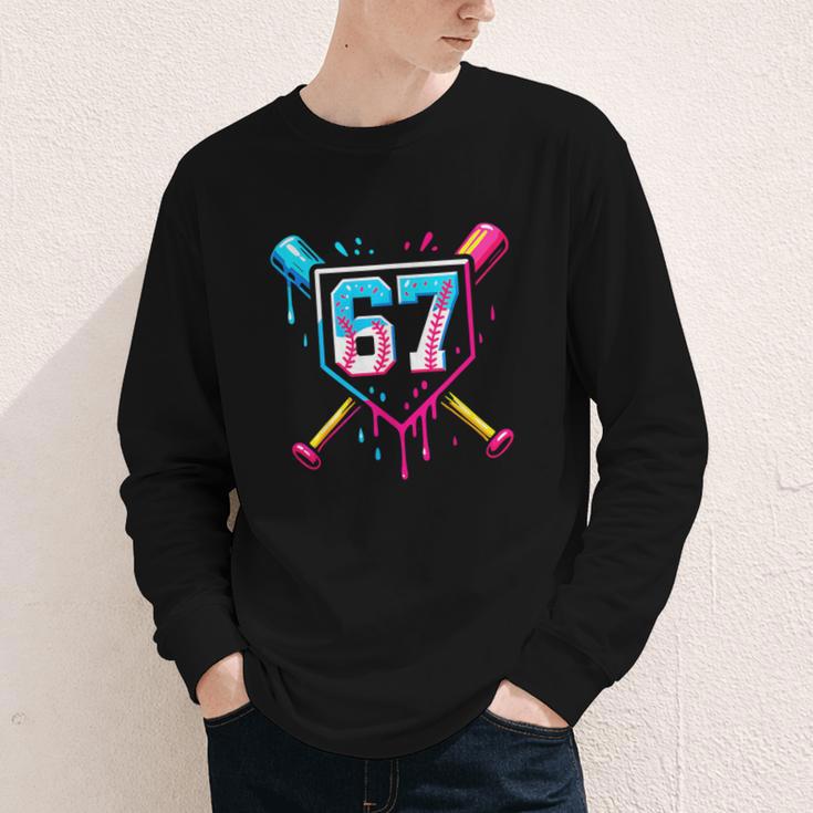 Baseball Ice Cream Drip Number 67 Player 67th Birthday 67 Youth Long Sleeve Tee