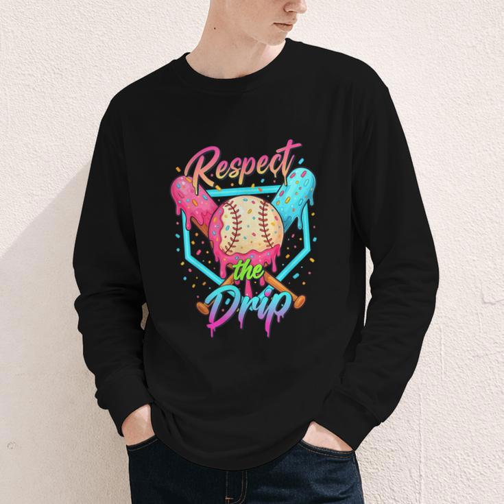 Baseball Ice Cream Drip Number 67 Player 67 Respect The Drip Youth Long Sleeve Tee