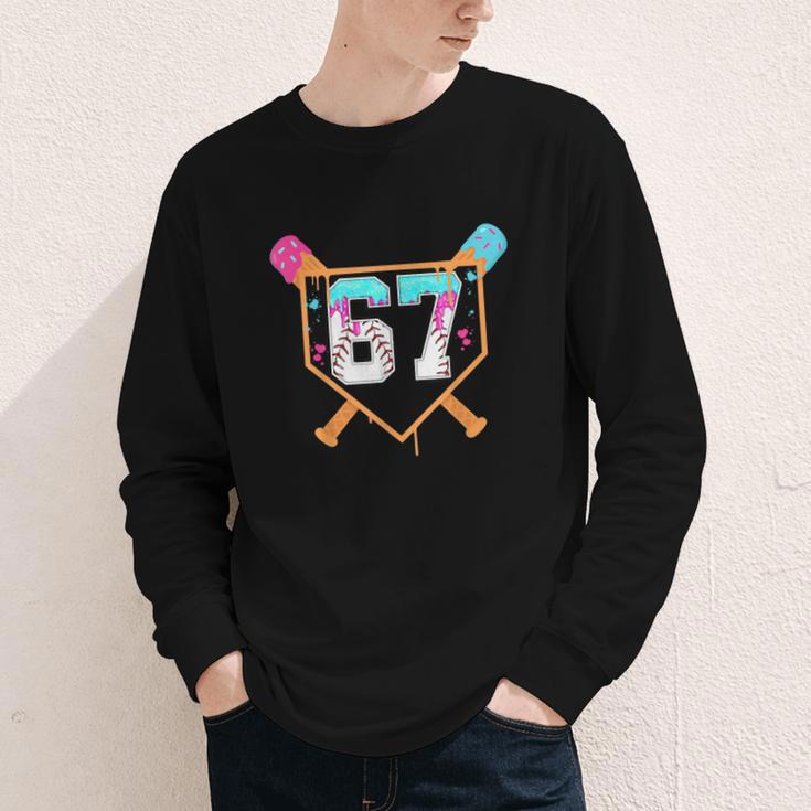 Baseball Ice Cream Drip Number 67 Player Six Seven Meme 6 7 Youth Long Sleeve Tee Baseball Ice Cream Drip Number 67 Player Six Seven Meme 6 7 Youth Long Sleeve Tee