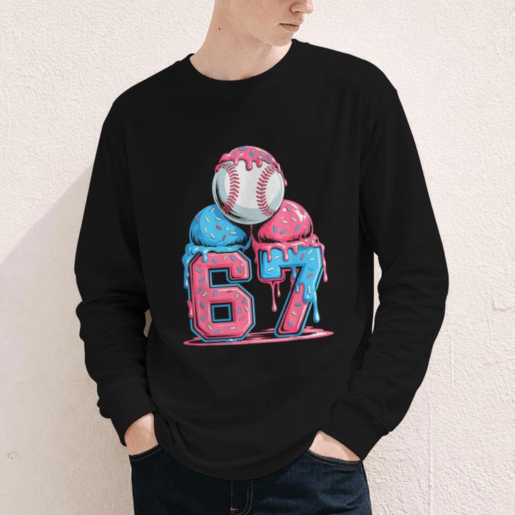 Baseball Ice Cream Drip Six Seven Gen Alpha Meme 67 Youth Long Sleeve Tee