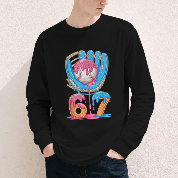 Baseball Ice Cream Drip Six Seven Gen Alpha Slang Meme 67 Youth Long Sleeve Tee