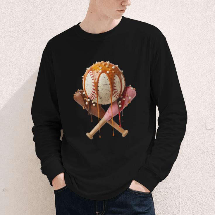 Baseball Ice Cream Drip Style Melting Ice Cream Youth Teen Youth Long Sleeve Tee