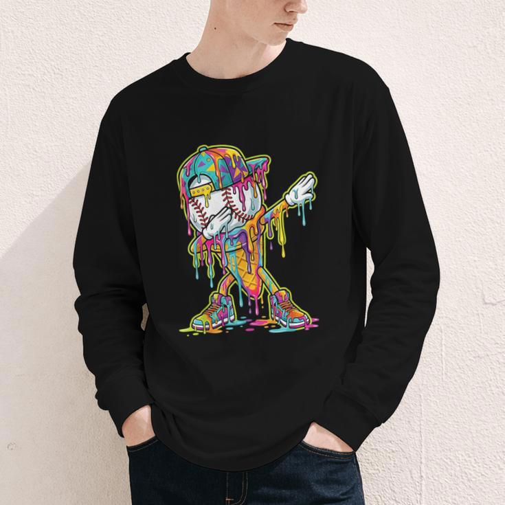 Baseball Ice Cream Dripping Dabbing Baseball Drip Youth Long Sleeve Tee