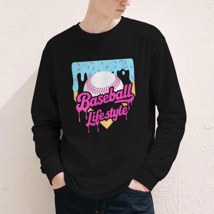Baseball Life Lifestyle Home Plate Ice Cream Drip Men Boys Youth Long Sleeve Tee Baseball Life Lifestyle Home Plate Ice Cream Drip Men Boys Youth Long Sleeve Tee