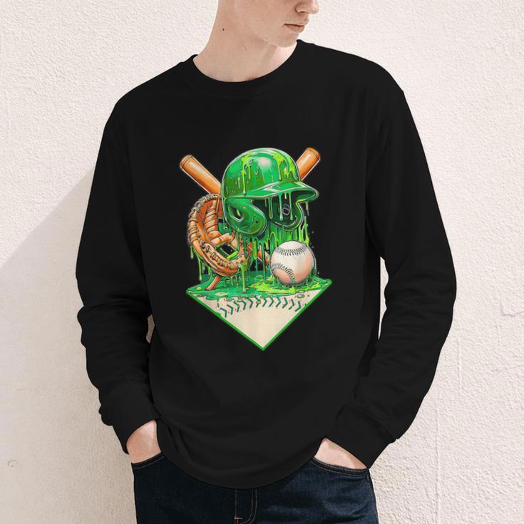Baseball Life Style Ice Cream Drip Green Youth Long Sleeve Tee