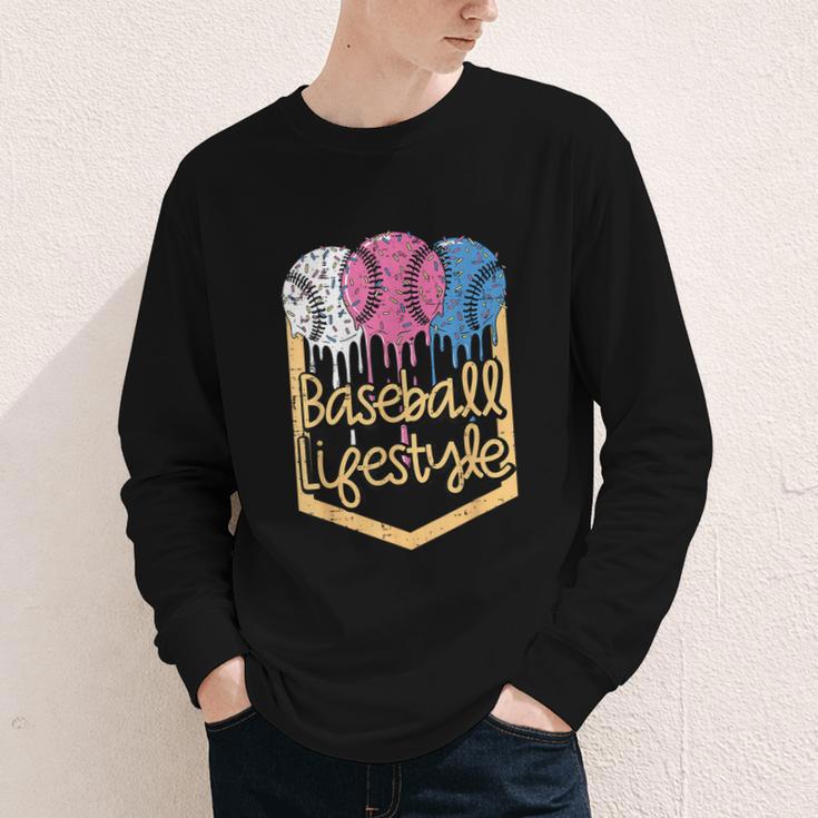Baseball Lifestyle Ball Sprinkles Drip Boys Kids Men Teen Youth Long Sleeve Tee