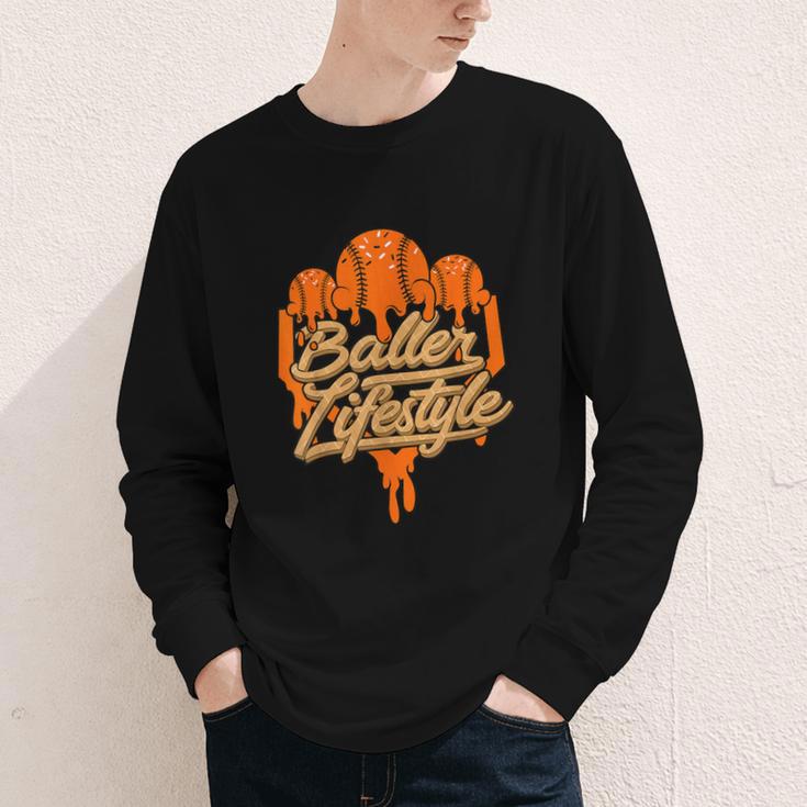 Baseball Lifestyle Home Plate Orange Ice Cream Drip Men Boys Youth Long Sleeve Tee