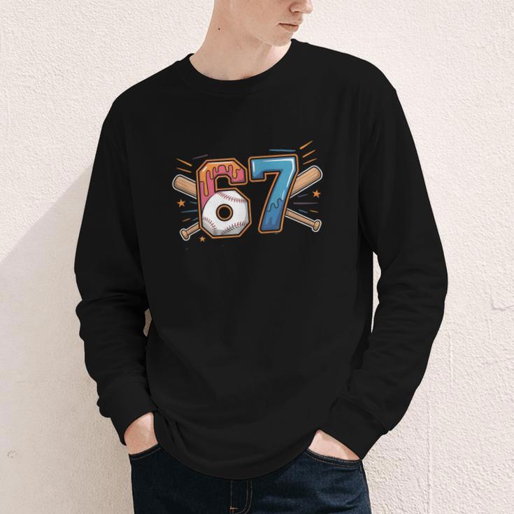 Baseball Lover Drip Number 67 Player 67th Birthday Meme Youth Long Sleeve Tee