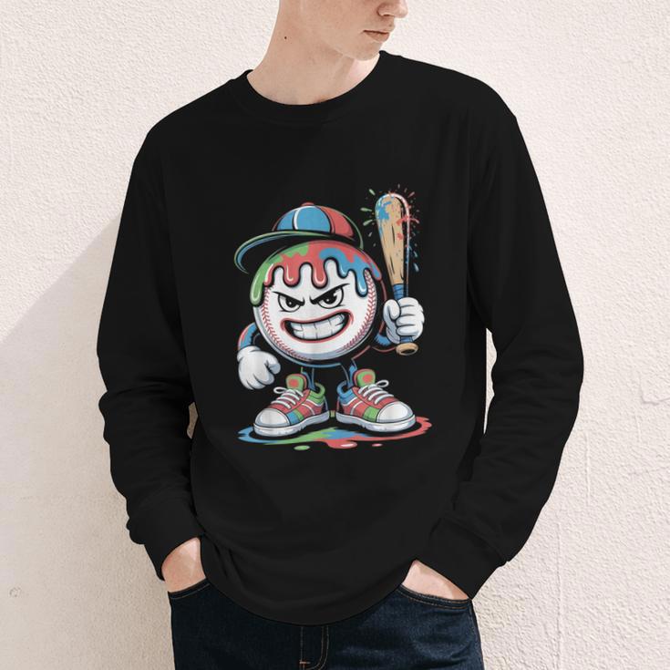 Baseball Mascot Attitude Graffiti Splash Bat Cap Youth Long Sleeve Tee Baseball Mascot Attitude Graffiti Splash Bat Cap Youth Long Sleeve Tee
