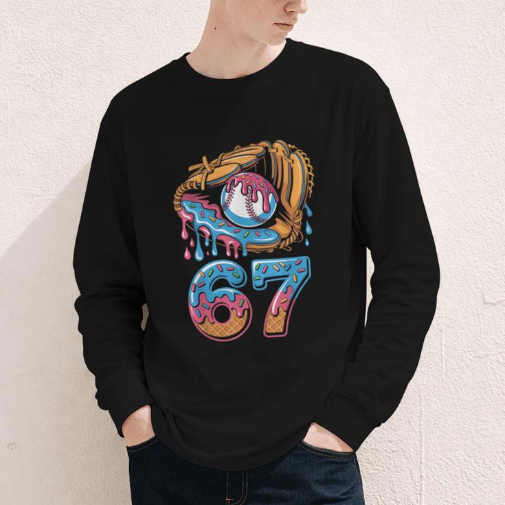 Baseball Player 67 Number 67th Sports Ice Cream Drip Youth Long Sleeve Tee