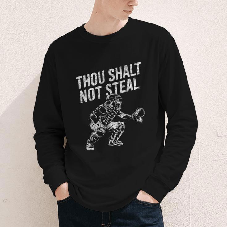 Baseball Player Catcher Thou Shalt Not Steal Coach Baseball Youth Long Sleeve Tee