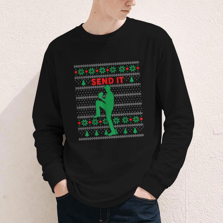 Baseball Player Christmas Pajama Send It Xmas PJs Boys Youth Long Sleeve Tee