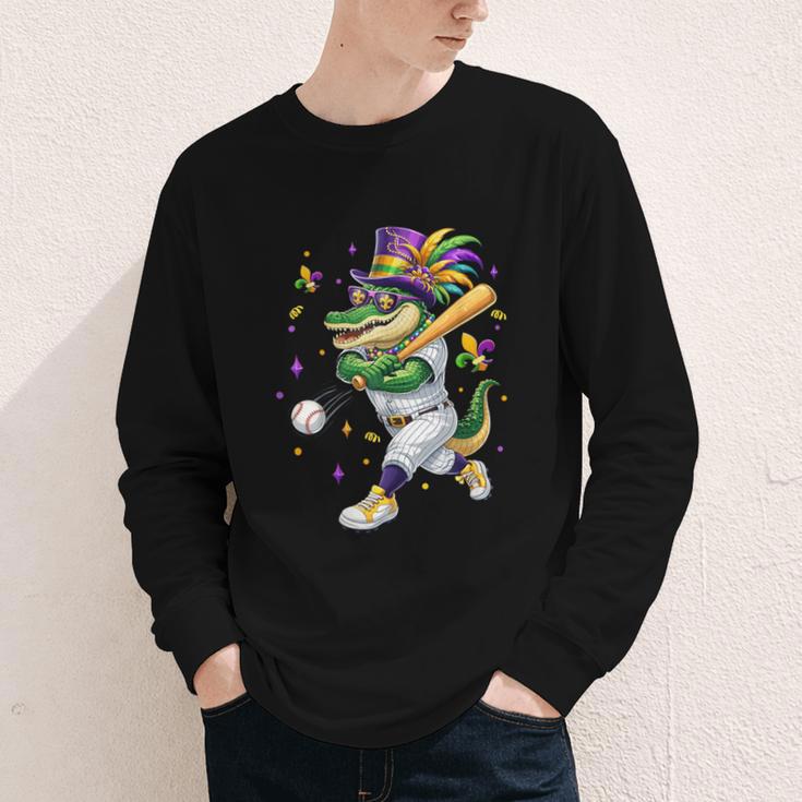 Baseball Player Mardi Gras Alligator Carnival Costume Beads Youth Long Sleeve Tee Baseball Player Mardi Gras Alligator Carnival Costume Beads Youth Long Sleeve Tee