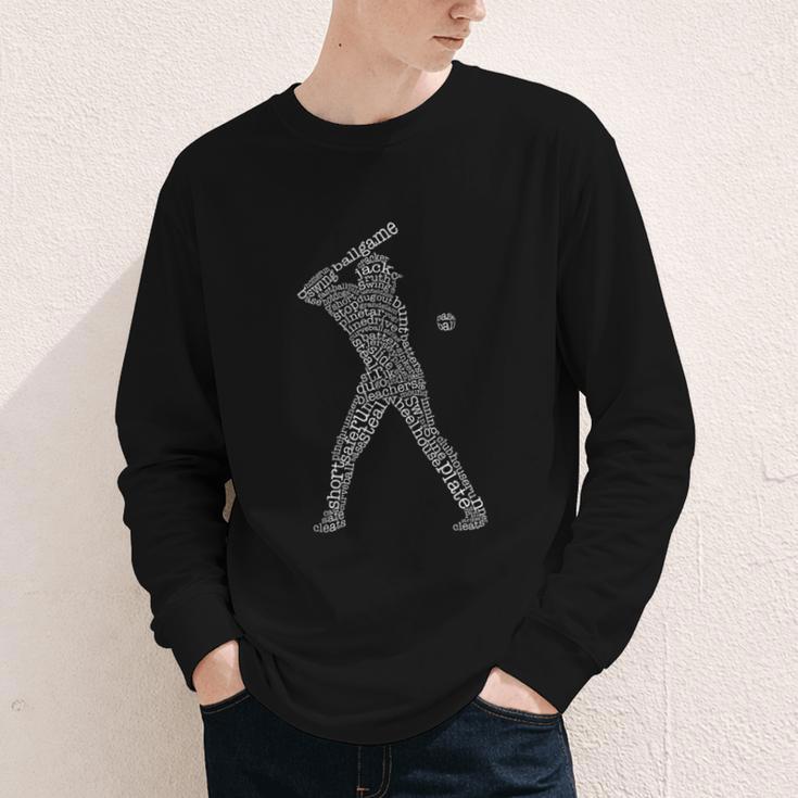 Baseball Player Typography Word Art Youth Long Sleeve Tee