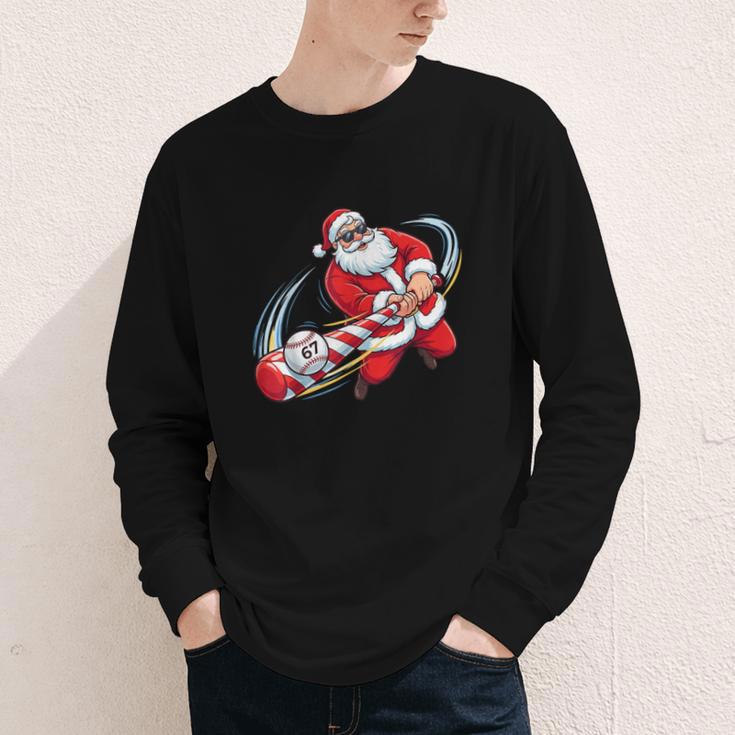 Baseball Santa 67 Christmas Xmas Pajamas Boys Youth Long Sleeve Tee