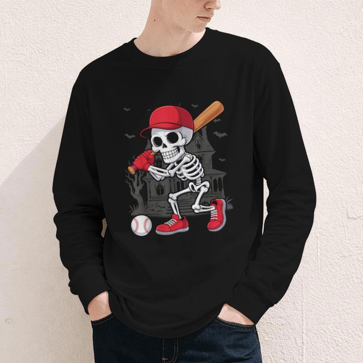 Baseball Skeleton Halloween Playing Youth Long Sleeve Tee Baseball Skeleton Halloween Playing Youth Long Sleeve Tee
