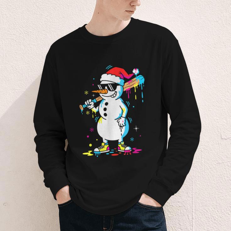 Baseball Snowman Drip Cool Christmas Men Boys Girls Youth Long Sleeve Tee