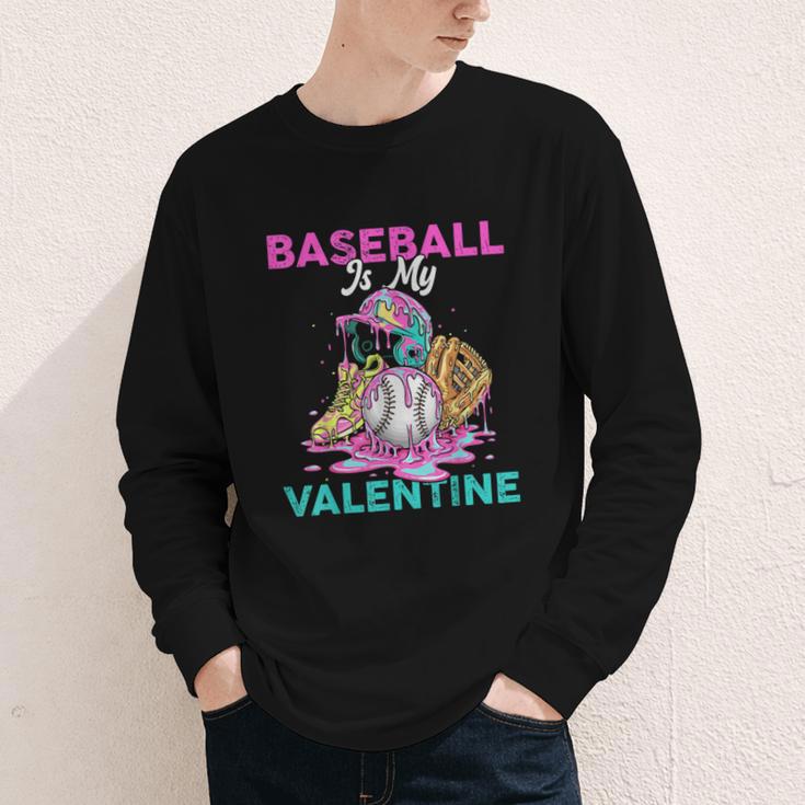 Baseball Is My Valentine Ice Cream Drip Crossed Bats Sport Youth Long Sleeve Tee