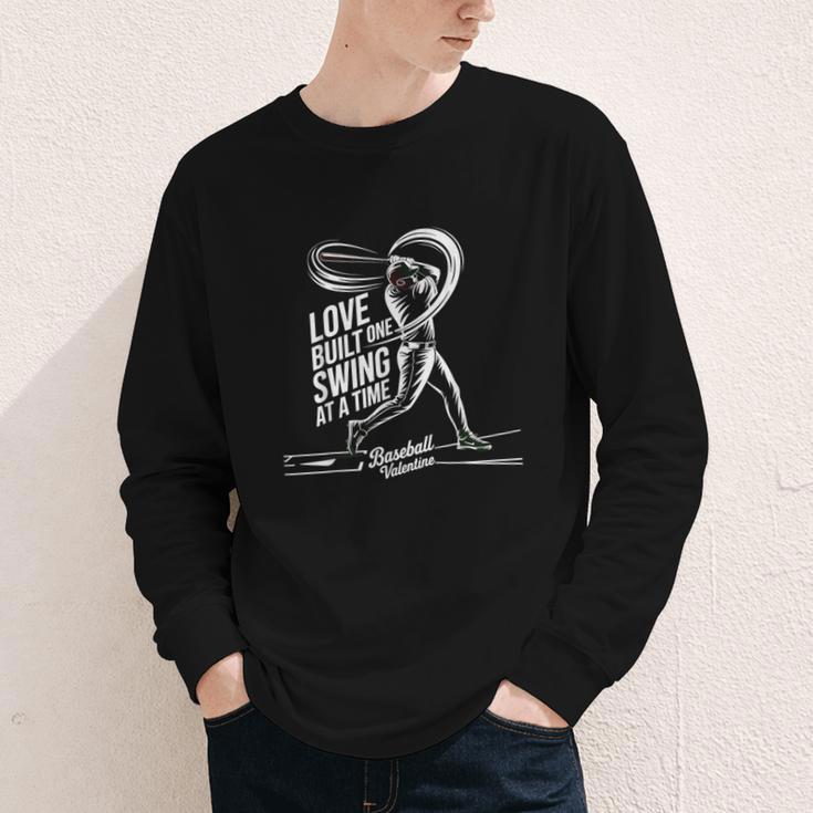 Baseball Valentine Love Built One Swing At A Time Tee Youth Long Sleeve Tee