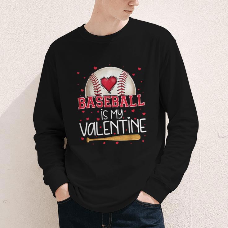Baseball Is My Valentine Valentines Day Men Boys Kids Teen Youth Long Sleeve Tee