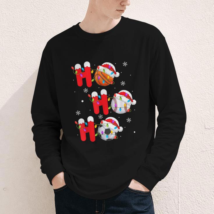 Basketball Baseball Soccer Christmas Ho Ho Ho Santa Xmas Youth Long Sleeve Tee