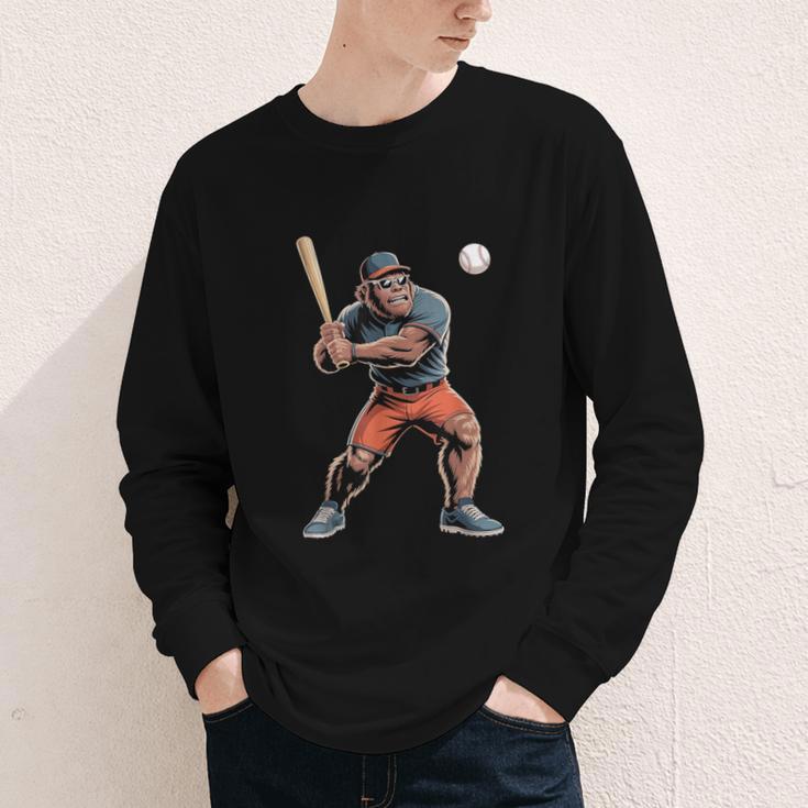 Bigfoot Playing Baseball Boys Kids Men Baseball Player Youth Long Sleeve Tee Bigfoot Playing Baseball Boys Kids Men Baseball Player Youth Long Sleeve Tee
