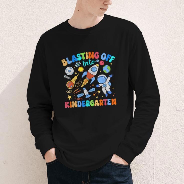 Blasting Off Into Kindergarten Back To School Boys Kid Youth Long Sleeve Tee Blasting Off Into Kindergarten Back To School Boys Kid Youth Long Sleeve Tee
