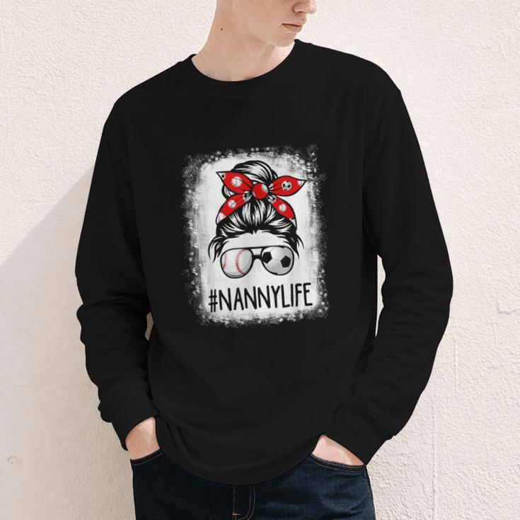 Bleached Nanny Life Soccer Messy Bun Baseball Game Day Youth Long Sleeve Tee Bleached Nanny Life Soccer Messy Bun Baseball Game Day Youth Long Sleeve Tee