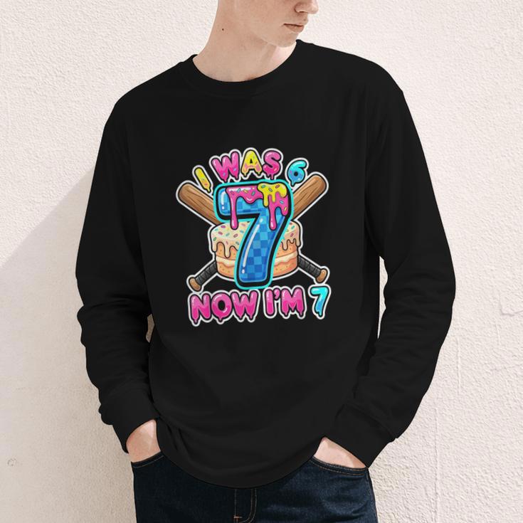 Blue Checkered I Was 6 Now I'm 7 Birthday Cake Baseball Drip Youth Long Sleeve Tee Blue Checkered I Was 6 Now I'm 7 Birthday Cake Baseball Drip Youth Long Sleeve Tee