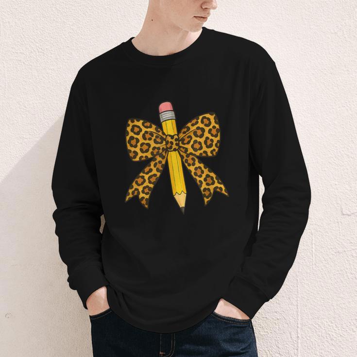Bow Pencil Leopard First Day Of School Back To School Youth Long Sleeve Tee