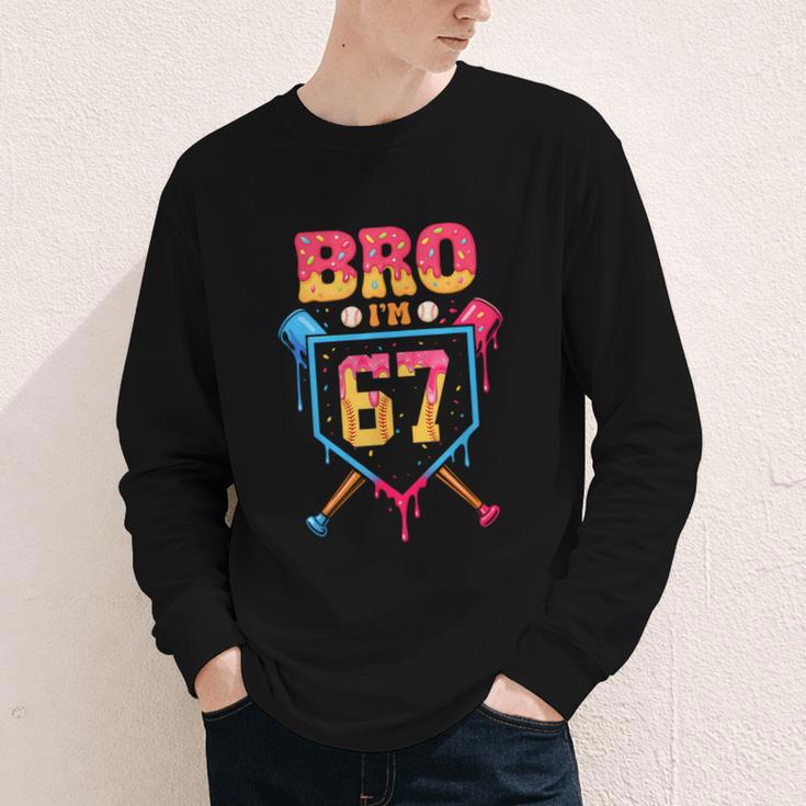 Bro I’m 67 Baseball Drip Number 67 Player 67th Birthday Youth Long Sleeve Tee Bro I’m 67 Baseball Drip Number 67 Player 67th Birthday Youth Long Sleeve Tee