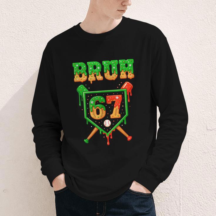 Bruh 67 Baseball Christmas Gingerbread Drip Number 67 Player Youth Long Sleeve Tee Bruh 67 Baseball Christmas Gingerbread Drip Number 67 Player Youth Long Sleeve Tee