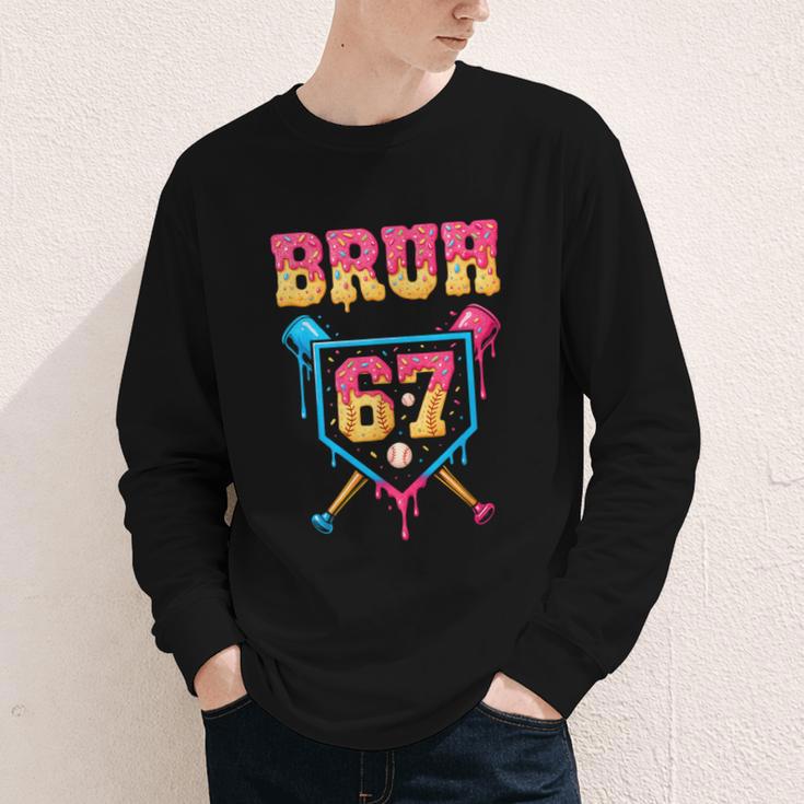 Bruh Baseball Ice Cream Drip Number 67 Player 67th Birthday Youth Long Sleeve Tee Bruh Baseball Ice Cream Drip Number 67 Player 67th Birthday Youth Long Sleeve Tee