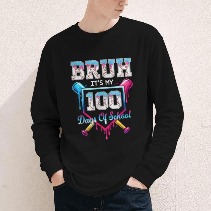 Bruh It's My 100 Days Of School Baseball Ice Cream Drip Boys Youth Long Sleeve Tee