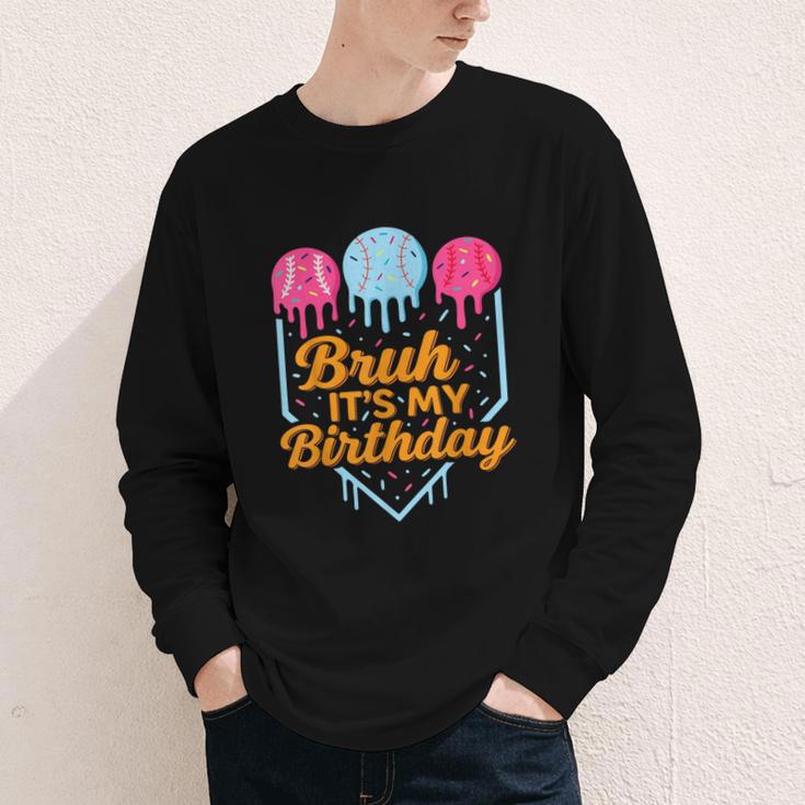 Bruh It's My Birthday Ice Cream Drip Baseball Birthday Youth Long Sleeve Tee