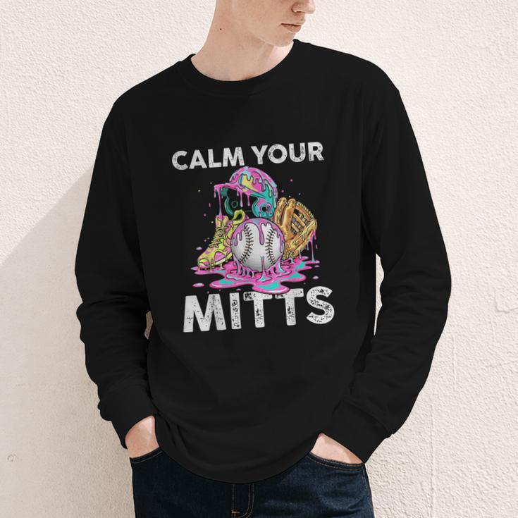 Calm Your Mitts Baseball Ice Cream Drip Crossed Bats Sport Youth Long Sleeve Tee Calm Your Mitts Baseball Ice Cream Drip Crossed Bats Sport Youth Long Sleeve Tee